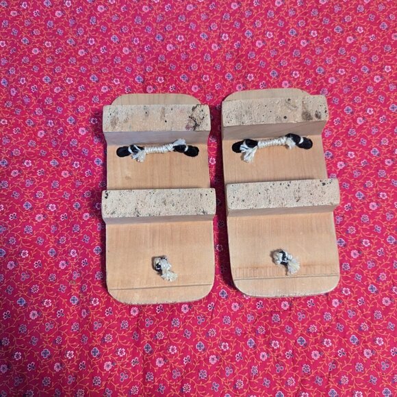 Japanese Wooden Clog Geta House Slipper Thong Velvet Traditional Boho - Picture 4 of 5
